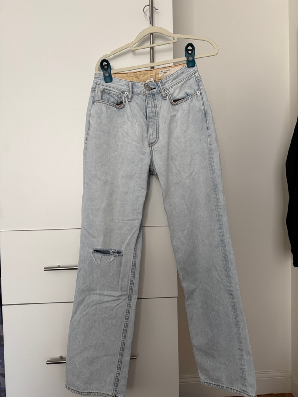 rag & bone Light Blue Straight Leg Jeans with Knee Rip